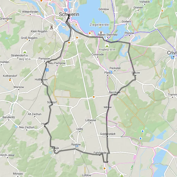 Karten-Miniaturansicht der Radinspiration "Straßenradtour entlang der Fahrbinde" in Mecklenburg-Vorpommern, Germany. Erstellt vom Tarmacs.app-Routenplaner für Radtouren