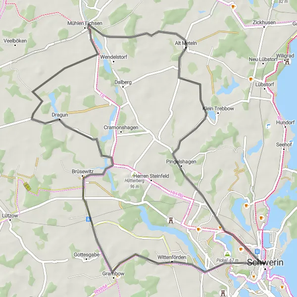 Karten-Miniaturansicht der Radinspiration "Rundtour um Lewenberg" in Mecklenburg-Vorpommern, Germany. Erstellt vom Tarmacs.app-Routenplaner für Radtouren
