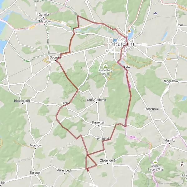 Karten-Miniaturansicht der Radinspiration "Rundtour durch Stolpe und Umgebung" in Mecklenburg-Vorpommern, Germany. Erstellt vom Tarmacs.app-Routenplaner für Radtouren