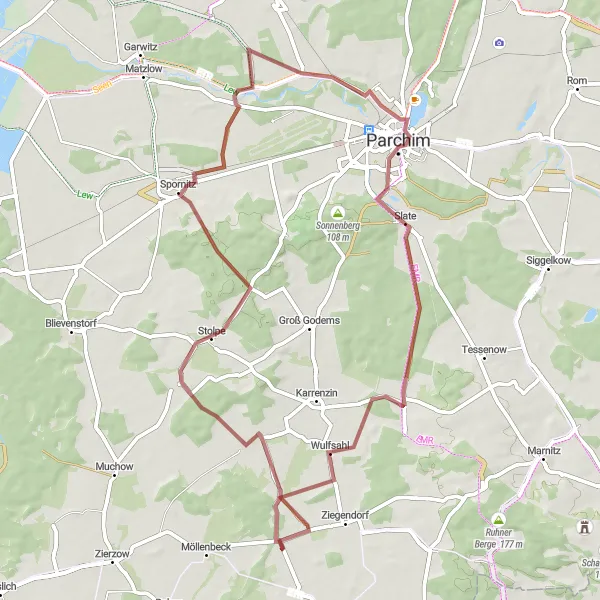 Map miniature of "Stolpe Scenic Loop" cycling inspiration in Mecklenburg-Vorpommern, Germany. Generated by Tarmacs.app cycling route planner