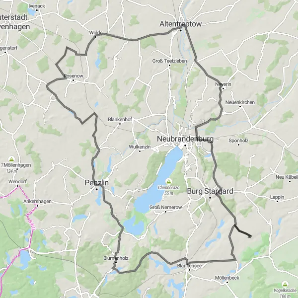 Karten-Miniaturansicht der Radinspiration "Rundtour um Loitz" in Mecklenburg-Vorpommern, Germany. Erstellt vom Tarmacs.app-Routenplaner für Radtouren