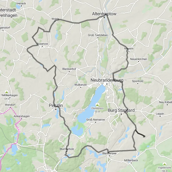 Map miniature of "Loitz to Lindenhof" cycling inspiration in Mecklenburg-Vorpommern, Germany. Generated by Tarmacs.app cycling route planner