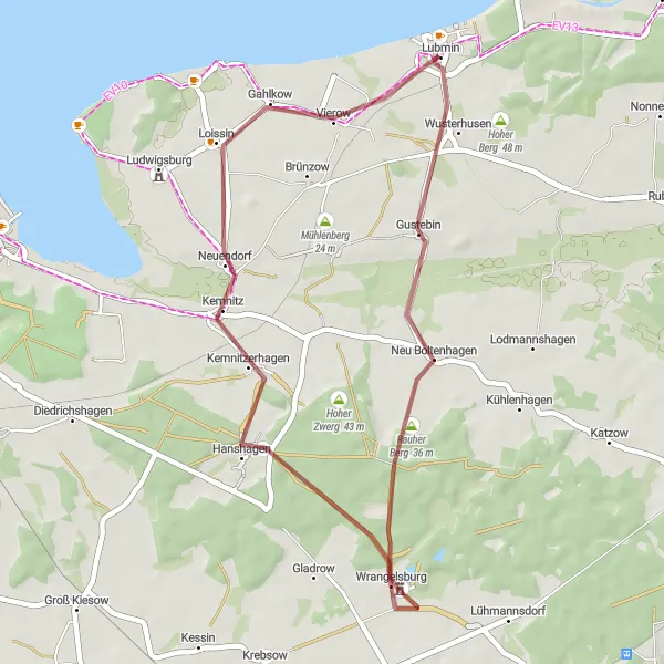 Map miniature of "Gravel Adventure in Lubmin and Surroundings" cycling inspiration in Mecklenburg-Vorpommern, Germany. Generated by Tarmacs.app cycling route planner