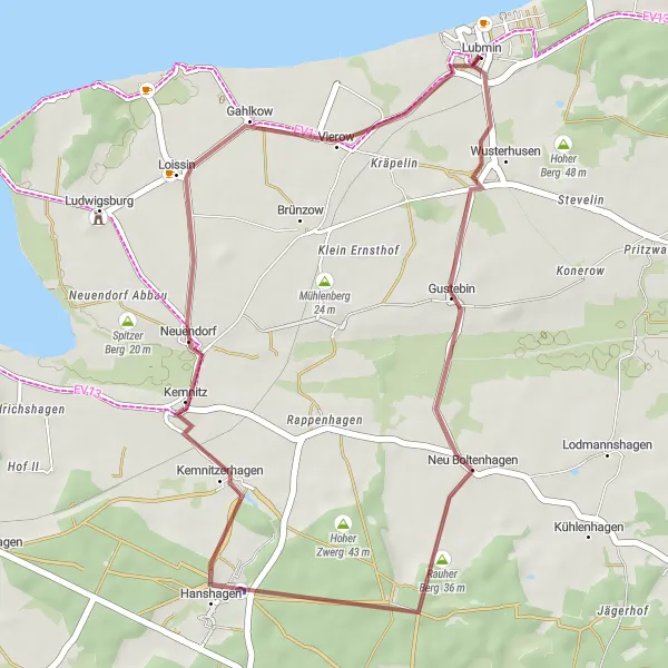 Karten-Miniaturansicht der Radinspiration "Gravel-Tour um Lubmin" in Mecklenburg-Vorpommern, Germany. Erstellt vom Tarmacs.app-Routenplaner für Radtouren