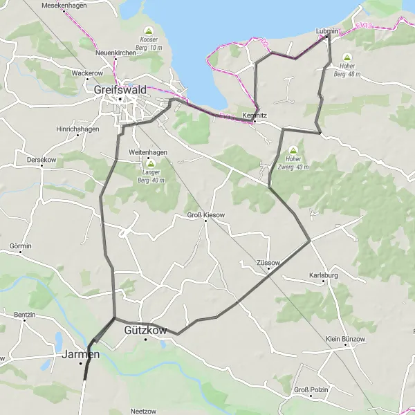 Karten-Miniaturansicht der Radinspiration "Historische Tour nach Bandelin über Eldena" in Mecklenburg-Vorpommern, Germany. Erstellt vom Tarmacs.app-Routenplaner für Radtouren