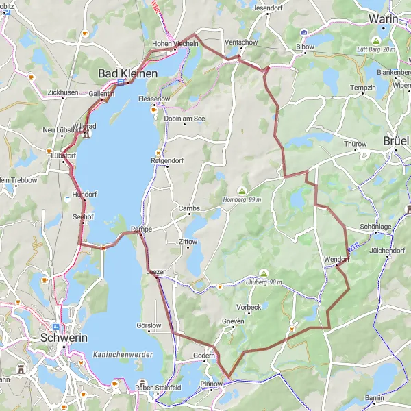 Map miniature of "Scenic Gravel Ride from Lübstorf" cycling inspiration in Mecklenburg-Vorpommern, Germany. Generated by Tarmacs.app cycling route planner