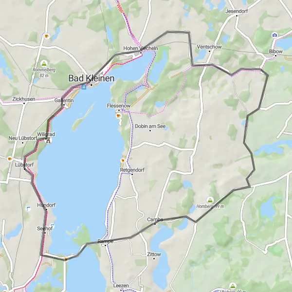 Map miniature of "Lübstorf Countryside Ride" cycling inspiration in Mecklenburg-Vorpommern, Germany. Generated by Tarmacs.app cycling route planner