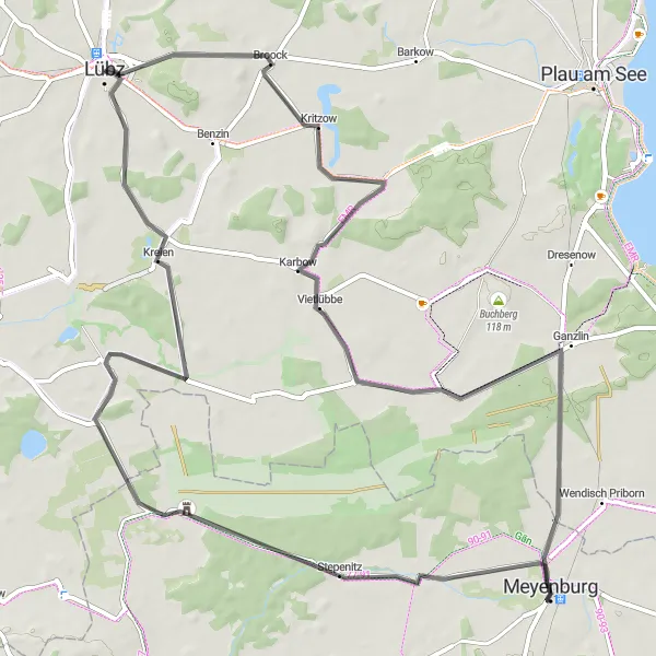 Map miniature of "Lakeside Delight" cycling inspiration in Mecklenburg-Vorpommern, Germany. Generated by Tarmacs.app cycling route planner