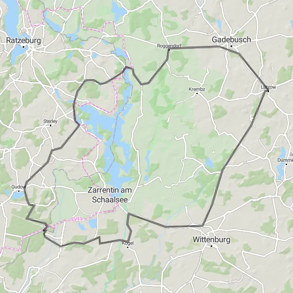 Map miniature of "Lützow to Hollenbek" cycling inspiration in Mecklenburg-Vorpommern, Germany. Generated by Tarmacs.app cycling route planner