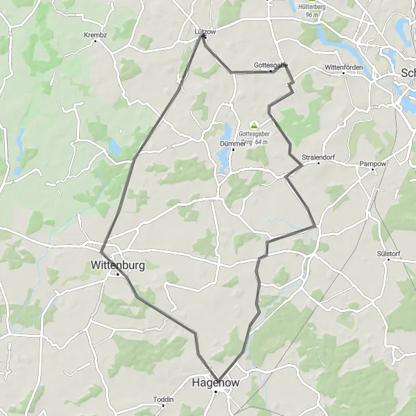 Map miniature of "Grambow Loop" cycling inspiration in Mecklenburg-Vorpommern, Germany. Generated by Tarmacs.app cycling route planner