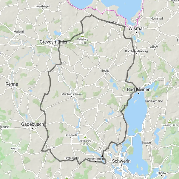 Karten-Miniaturansicht der Radinspiration "Rundtour Rambeel - Lübstorf" in Mecklenburg-Vorpommern, Germany. Erstellt vom Tarmacs.app-Routenplaner für Radtouren