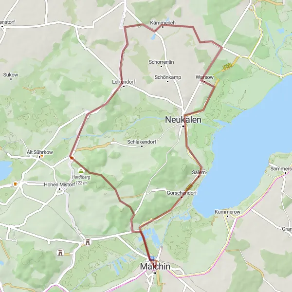 Karten-Miniaturansicht der Radinspiration "Gravel-Route bei Malchin" in Mecklenburg-Vorpommern, Germany. Erstellt vom Tarmacs.app-Routenplaner für Radtouren