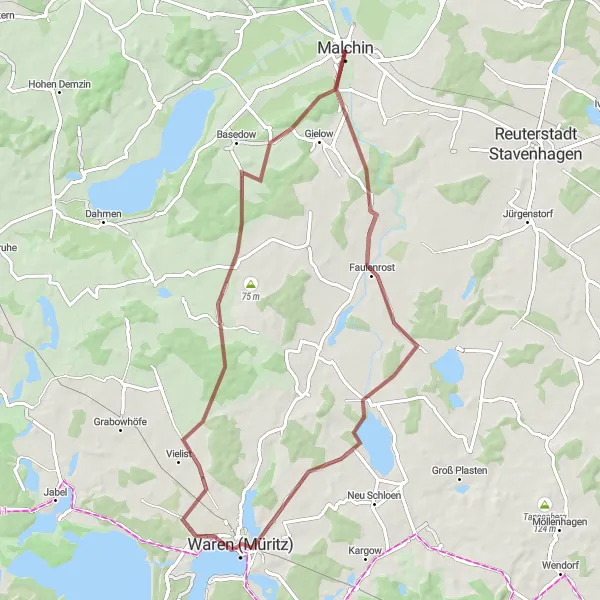 Karten-Miniaturansicht der Radinspiration "Grüne Wege und einsame Pfade - Gravel Tour um Malchin" in Mecklenburg-Vorpommern, Germany. Erstellt vom Tarmacs.app-Routenplaner für Radtouren