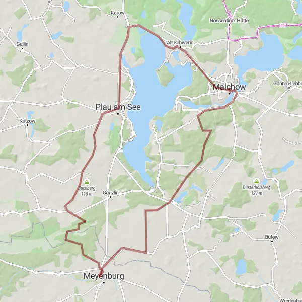 Map miniature of "Explore the stunning lakes and forests around Malchow" cycling inspiration in Mecklenburg-Vorpommern, Germany. Generated by Tarmacs.app cycling route planner
