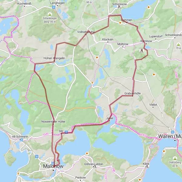 Map miniature of "Conquer the challenging route to Burg Laschendorf and beyond" cycling inspiration in Mecklenburg-Vorpommern, Germany. Generated by Tarmacs.app cycling route planner