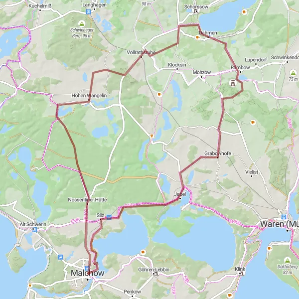 Karten-Miniaturansicht der Radinspiration "Schlösser und Natur im Landkreis Güstrow" in Mecklenburg-Vorpommern, Germany. Erstellt vom Tarmacs.app-Routenplaner für Radtouren