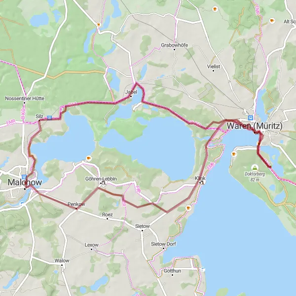 Map miniature of "Malchow Scenic Gravel Escape" cycling inspiration in Mecklenburg-Vorpommern, Germany. Generated by Tarmacs.app cycling route planner