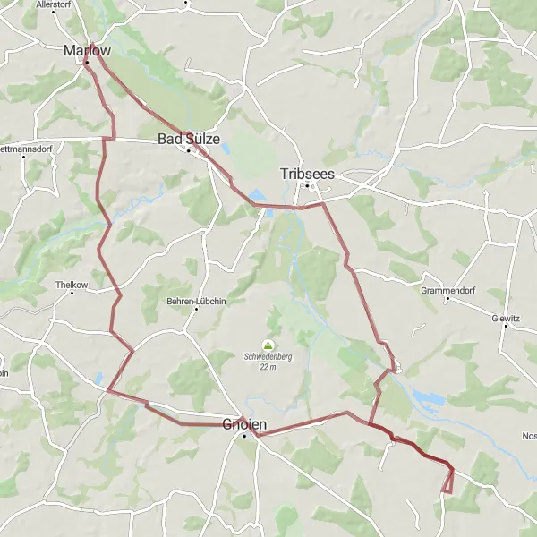 Map miniature of "Bad Sülze to Marlow Gravel Loop" cycling inspiration in Mecklenburg-Vorpommern, Germany. Generated by Tarmacs.app cycling route planner