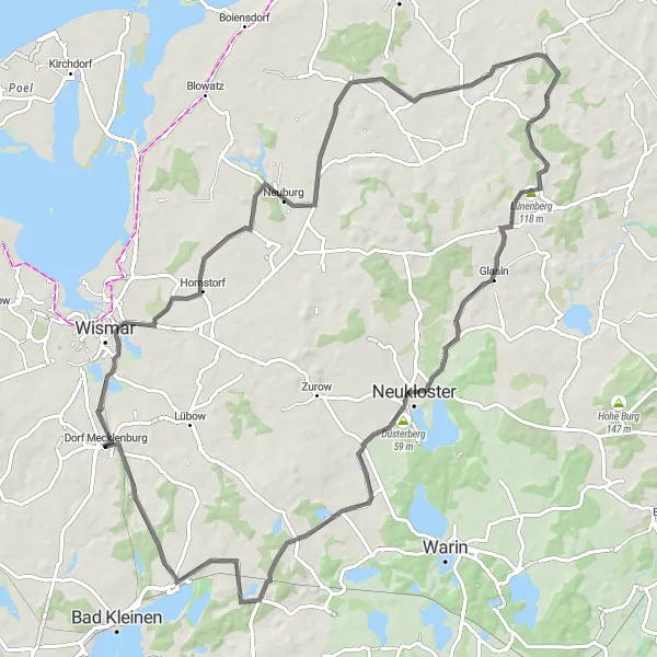 Map miniature of "The Ultimate Road Cycling Challenge" cycling inspiration in Mecklenburg-Vorpommern, Germany. Generated by Tarmacs.app cycling route planner