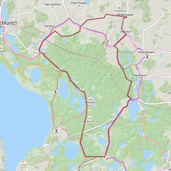 Map miniature of "Countryside Gravel Adventure" cycling inspiration in Mecklenburg-Vorpommern, Germany. Generated by Tarmacs.app cycling route planner