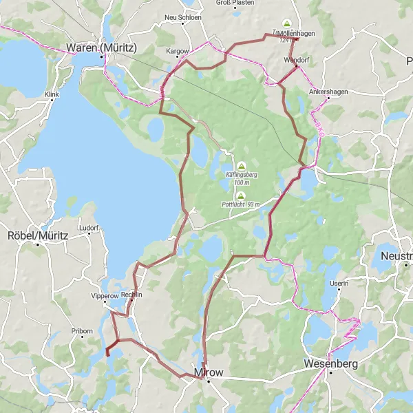 Map miniature of "The Lake District Gravel Adventure" cycling inspiration in Mecklenburg-Vorpommern, Germany. Generated by Tarmacs.app cycling route planner