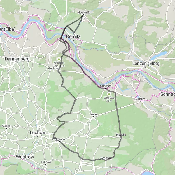 Map miniature of "Elbe Serenade" cycling inspiration in Mecklenburg-Vorpommern, Germany. Generated by Tarmacs.app cycling route planner