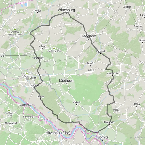 Karten-Miniaturansicht der Radinspiration "Schloss und Natur Rundkurs" in Mecklenburg-Vorpommern, Germany. Erstellt vom Tarmacs.app-Routenplaner für Radtouren
