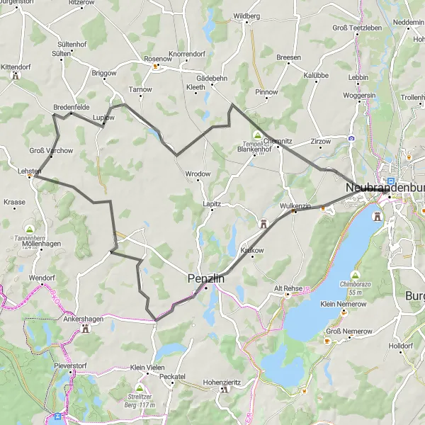 Map miniature of "The Road to Historic Delights" cycling inspiration in Mecklenburg-Vorpommern, Germany. Generated by Tarmacs.app cycling route planner