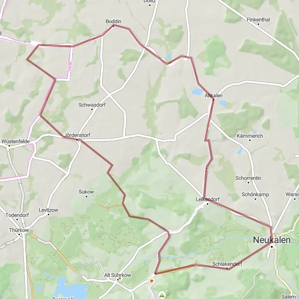 Map miniature of "Neukalen Nature Ride" cycling inspiration in Mecklenburg-Vorpommern, Germany. Generated by Tarmacs.app cycling route planner