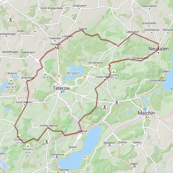 Map miniature of "Hinterland Adventure" cycling inspiration in Mecklenburg-Vorpommern, Germany. Generated by Tarmacs.app cycling route planner