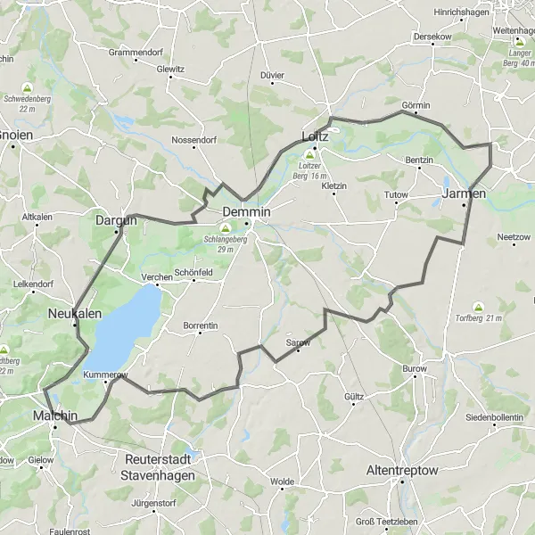 Map miniature of "Neukalen Adventure Ride" cycling inspiration in Mecklenburg-Vorpommern, Germany. Generated by Tarmacs.app cycling route planner