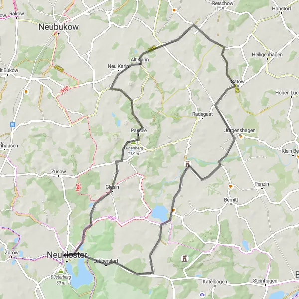 Karten-Miniaturansicht der Radinspiration "Radroute nach Satow über Lünenberg und Altenhagen" in Mecklenburg-Vorpommern, Germany. Erstellt vom Tarmacs.app-Routenplaner für Radtouren