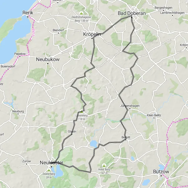 Karten-Miniaturansicht der Radinspiration "Entdecke die Schönheit von Mecklenburg-Vorpommern auf dem Fahrrad" in Mecklenburg-Vorpommern, Germany. Erstellt vom Tarmacs.app-Routenplaner für Radtouren