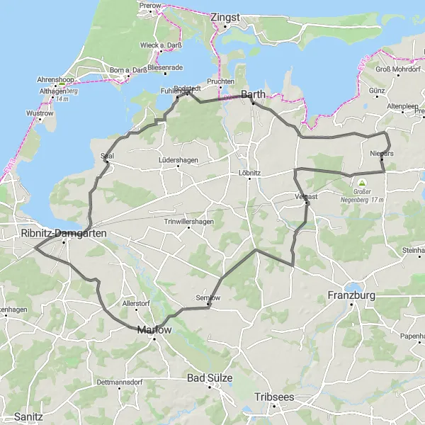Map miniature of "Niepars Loop" cycling inspiration in Mecklenburg-Vorpommern, Germany. Generated by Tarmacs.app cycling route planner