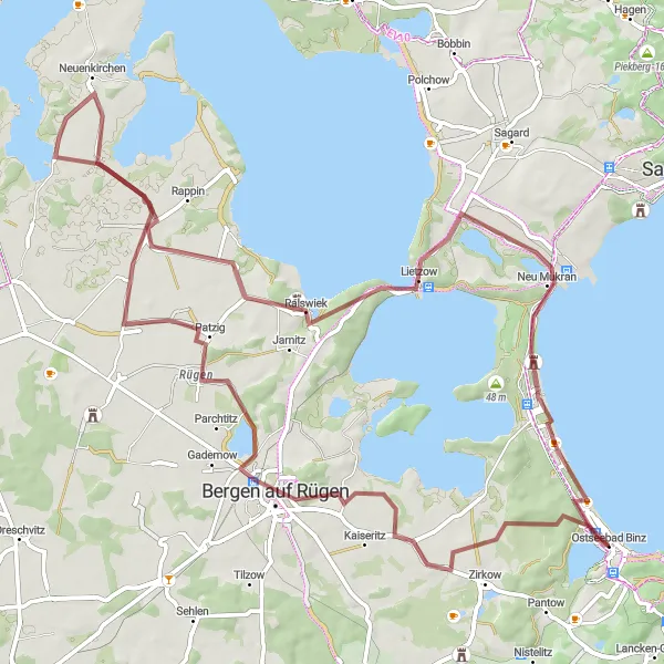 Map miniature of "Gravel Adventure: Rügen Off-Road" cycling inspiration in Mecklenburg-Vorpommern, Germany. Generated by Tarmacs.app cycling route planner