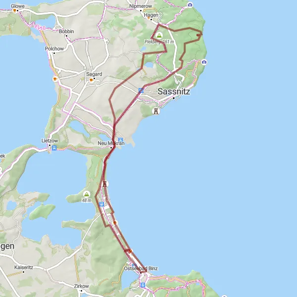 Map miniature of "Binz-Piekberg Loop" cycling inspiration in Mecklenburg-Vorpommern, Germany. Generated by Tarmacs.app cycling route planner