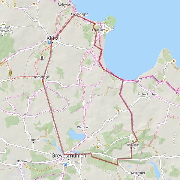 Map miniature of "The Heideberg Loop" cycling inspiration in Mecklenburg-Vorpommern, Germany. Generated by Tarmacs.app cycling route planner