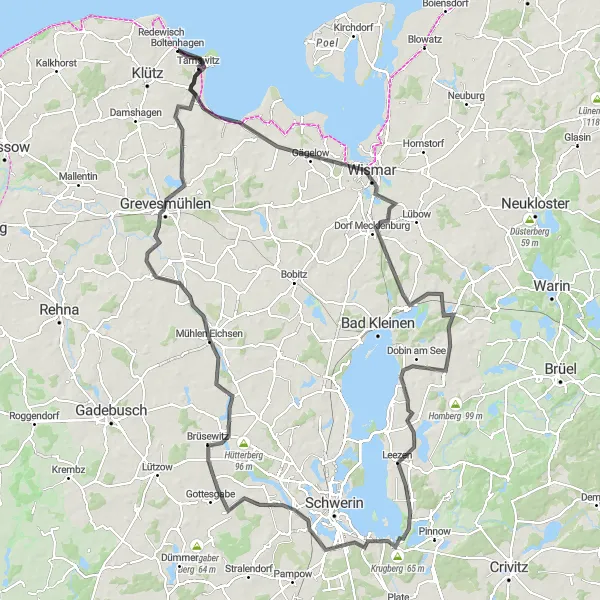 Map miniature of "Coastal Charm and Challenging Climbs" cycling inspiration in Mecklenburg-Vorpommern, Germany. Generated by Tarmacs.app cycling route planner