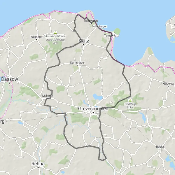 Map miniature of "Tranquil Countryside Escape" cycling inspiration in Mecklenburg-Vorpommern, Germany. Generated by Tarmacs.app cycling route planner