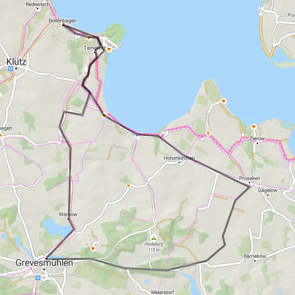 Map miniature of "Tour de Boltenhagen" cycling inspiration in Mecklenburg-Vorpommern, Germany. Generated by Tarmacs.app cycling route planner