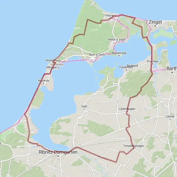 Map miniature of "Nature Exploration Gravel Ride" cycling inspiration in Mecklenburg-Vorpommern, Germany. Generated by Tarmacs.app cycling route planner