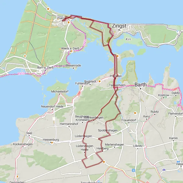 Map miniature of "Coastal Gravel Exploration to Remel and Tannenheim" cycling inspiration in Mecklenburg-Vorpommern, Germany. Generated by Tarmacs.app cycling route planner