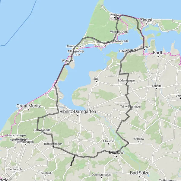 Map miniature of "Coastal Adventure Road Cycling" cycling inspiration in Mecklenburg-Vorpommern, Germany. Generated by Tarmacs.app cycling route planner