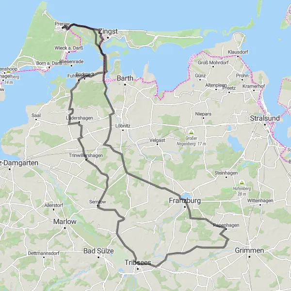 Map miniature of "Scenic Countryside Ride" cycling inspiration in Mecklenburg-Vorpommern, Germany. Generated by Tarmacs.app cycling route planner