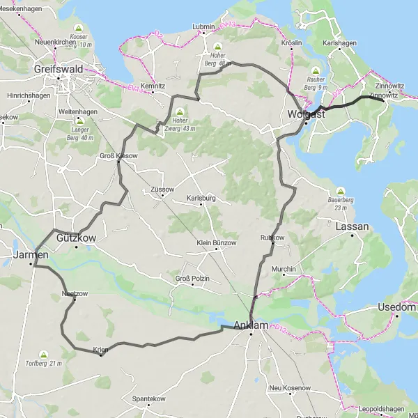 Map miniature of "Countryside Exploration" cycling inspiration in Mecklenburg-Vorpommern, Germany. Generated by Tarmacs.app cycling route planner