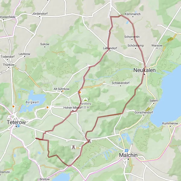 Map miniature of "Groß Markow Adventure" cycling inspiration in Mecklenburg-Vorpommern, Germany. Generated by Tarmacs.app cycling route planner