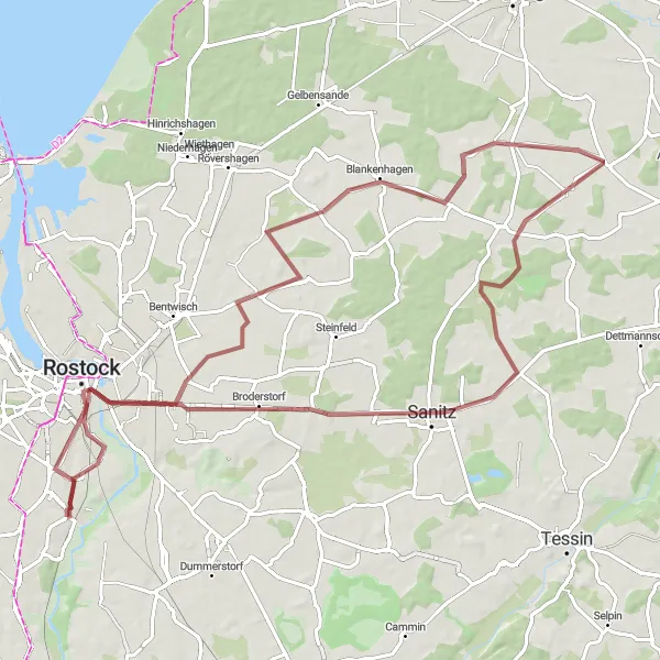 Map miniature of "Gravel Adventure in the Countryside" cycling inspiration in Mecklenburg-Vorpommern, Germany. Generated by Tarmacs.app cycling route planner