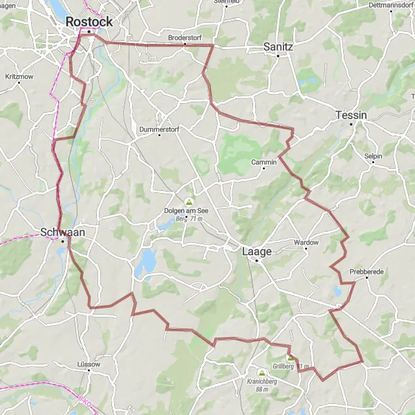 Map miniature of "Fischerbastion to Benitz Round Trip" cycling inspiration in Mecklenburg-Vorpommern, Germany. Generated by Tarmacs.app cycling route planner