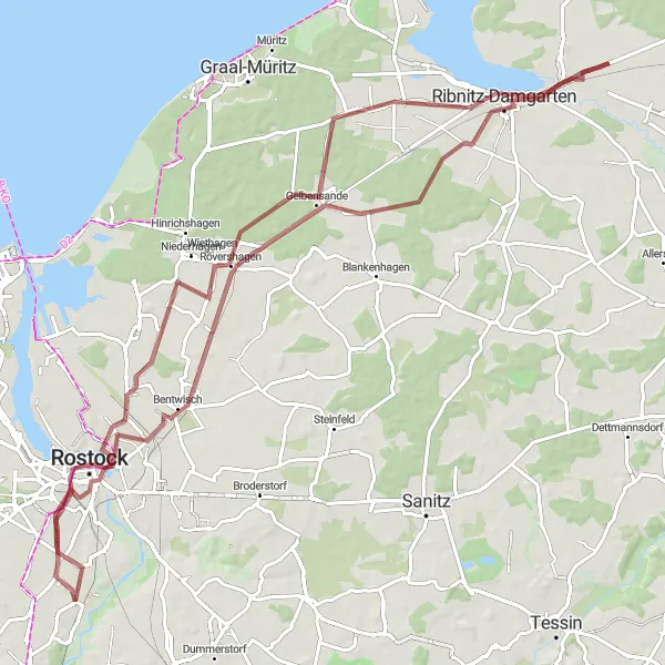 Map miniature of "Fischerbastion to Papendorf Round Trip" cycling inspiration in Mecklenburg-Vorpommern, Germany. Generated by Tarmacs.app cycling route planner