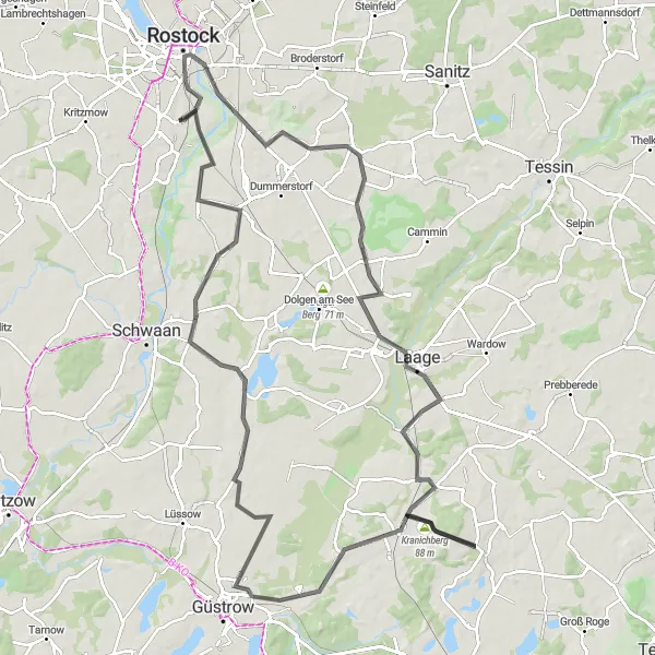 Map miniature of "Heubastion to Rostock Round Trip" cycling inspiration in Mecklenburg-Vorpommern, Germany. Generated by Tarmacs.app cycling route planner